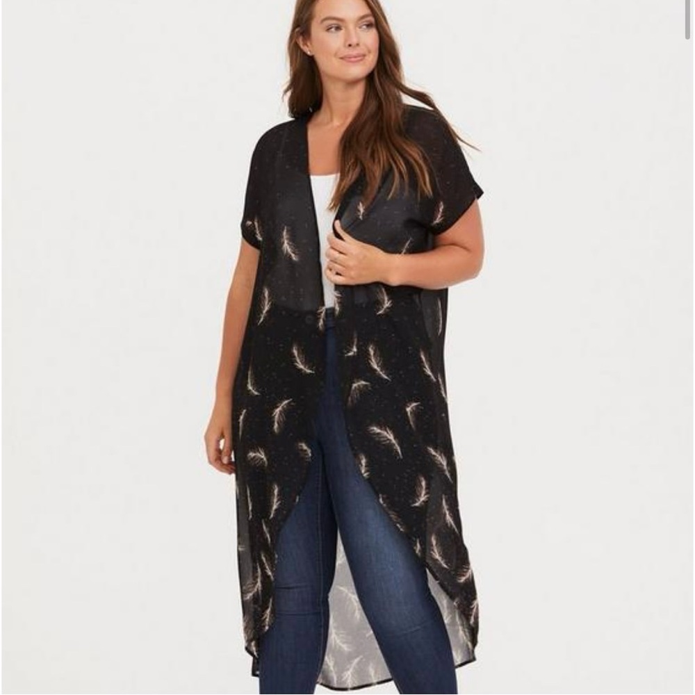 Sheer Cardigan with Feather Design